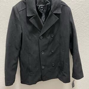 Kenneth Cole New York Men Medium Double Breasted Bib Peacoat Black